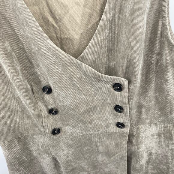 Lulus Benton Light Grey Corduroy Button-Up Sleeveless Mini Dress Deep V Sz Large - Picture 6 of 12